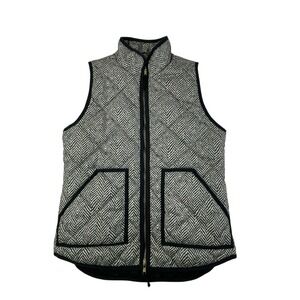 J.Crew Factory Herringbone Quilted Vest XS Black White Zip Front Puffer Style